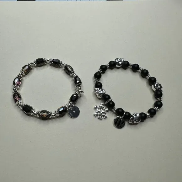 Bomb Party Halloween Skull Boo Stack Stretch Bracelets Set of 2 Goth Girl - Picture 2 of 6